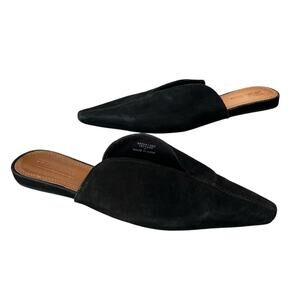 Asos Landing Mules Womens 7 Black Suede Slip On Flats Pointy Comfort Shoes